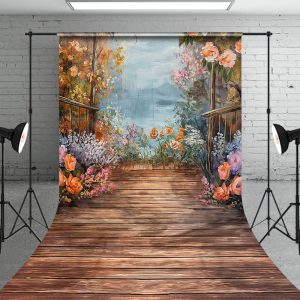 Aperturee Oil Painted Wooden Floor Colorful Floral Backdrop - Aperturee