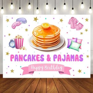 Aperturee Pancakes Pajamas Gold Stars Happy Birthday Backdrop - Aperturee