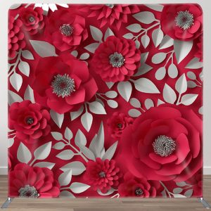 Aperturee Paper White Leaves Red Floral Backdrop For Party Decor - Aperturee