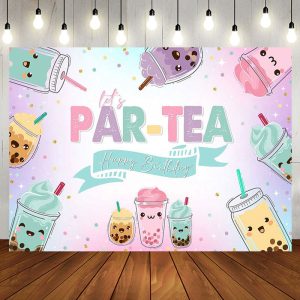 Aperturee Pearl Milk Tea Lets Partea Happy Birthday Backdrop - Aperturee
