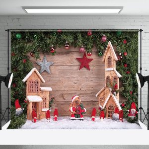 Aperturee Pine Decor Wooden House Christmas Photo Backdrop - Aperturee