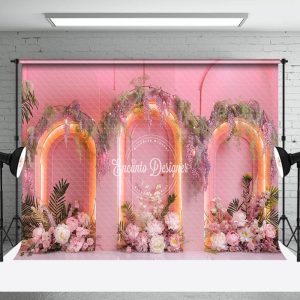 Aperturee Pink Arch Wall Greenery Floral Light Wedding Backdrop | Wedding Photo Booth Backdrop | Wedding Stage Backdrop | Backdrop For Indian Wedding