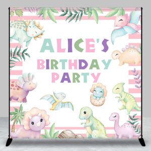 Aperturee Pink Dinosaur Plant Custom Name Birthday Backdrop - Aperturee