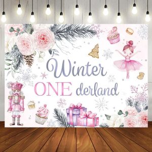 Aperturee Pink Floral Soldier Cake Winter Onederland Backdrop - Aperturee