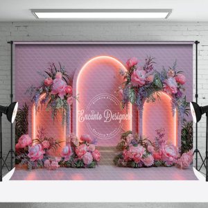 Aperturee Pink Light Arch Wall Romantic Floral Wedding Backdrop | Simple Wedding Backdrop | Backdrop For Indian Wedding | Wedding Stage Backdrop
