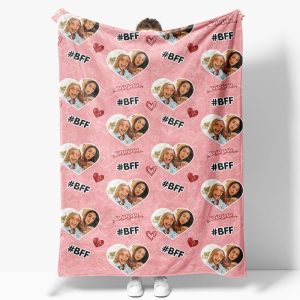 Aperturee Pink Sweet Heart Custom Photo Name Blanket - Aperturee