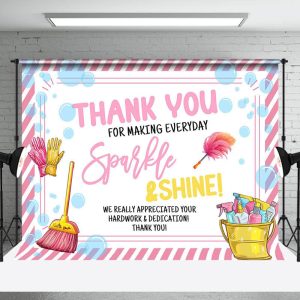 Aperturee Pink White Sparkle Happy Housekeeping Day Backdrop - Aperturee