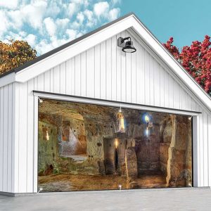 Aperturee Primitive Stone House Architecture Garage Door Banner