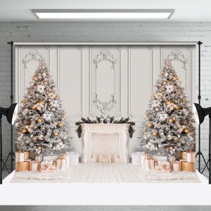 Aperturee Pure White Luxury Wall Xmas Tree Christmas Backdrop