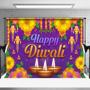 Aperturee Purple Mandala Lantern Candlelit Diwali Backdrop - Aperturee