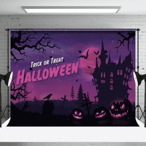Aperturee Purple Scary Vibe Mountain Villa Halloween Backdrop - Aperturee