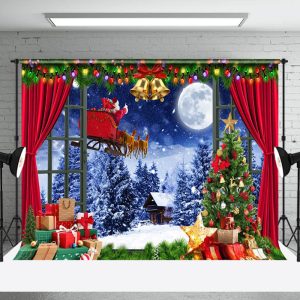 Aperturee Red Curtain Christmas Eve Holiday Party Backdrop