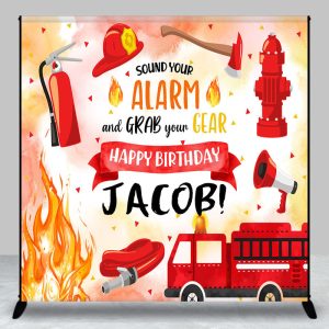 Aperturee Red Firefighting Custom Name Boy Birthday Backdrop - Aperturee