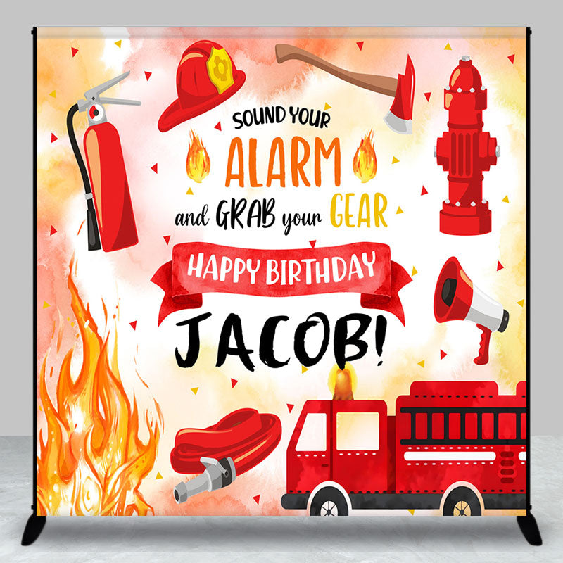 Aperturee Red Firefighting Custom Name Boy Birthday Backdrop - Aperturee