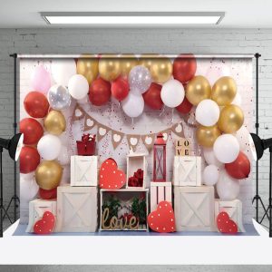 Aperturee Red Gold Love Valentines Day Photography Backdrop