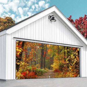 Aperturee Red Maple Forest Trod Autumn Garage Door Banner