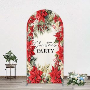 Aperturee Red Poinsettia Leaves Christmas Party Arch Backdrop, 1.6X4FT(0.5X1.2M), 38.18 USD, arch backdrop kit, GDMHD2Y68-A