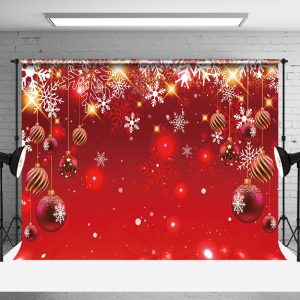 Aperturee Red Sparkle Snowflake Bauble Merry Christmas Backdrop - Aperturee