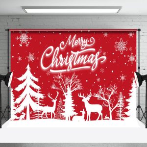 Aperturee Red White Snowy Forest Elk Merry Christmas Backdrop - Aperturee