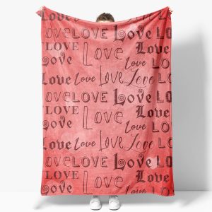 Aperturee Repeated Love Pink Heart Valentines Day Text Blanket - Aperturee