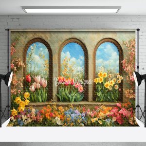 Aperturee Retro Arch Wall Colorful Floral Spring Backdrop | Spring Photo Back Drop | Diy Spring Photo Backdrop | Spring Backdrop For Pictures
