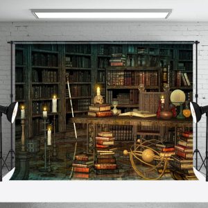 Aperturee Retro Haunted Library Magic Books Halloween Backdrop - Aperturee