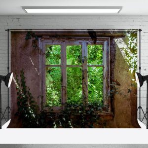 Aperturee Retro Stone Window Greenery Sunlight Spring Backdrop | Diy Spring Photo Backdrop | Spring Backdrops For Photography | Spring Photo Back Drop
