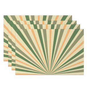 Aperturee Retro Yellow Green Sunburst Rays Set Of 4 Placemats, 14x12 Inch, 15.8 USD, placemats, NYJY00500-S