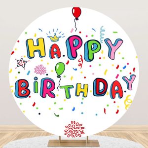 Aperturee Ribbon Balloon Happy Birthday Round Backdrop For Kids