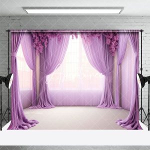 Aperturee Romantic Purple Curtain Floral Window Wedding Backdrop, 3X2FT(1MX0.6M), 14 USD, wedding backdrops, DCHD3J94-M
