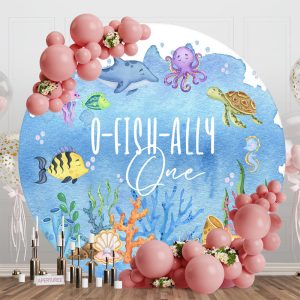 Aperturee Round Blue Undersea O Fish Ally One Birthday Backdrop - Aperturee