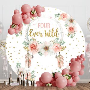 Aperturee Round Floral Gold Glitter Four Ever Wild Backdrop - Aperturee