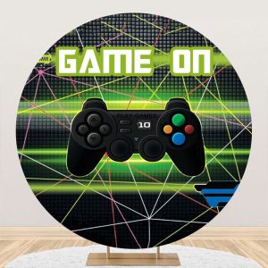 Aperturee Round Green Black Gamepad Game On Party Backdrop - Aperturee