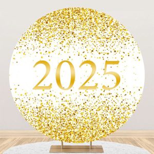 Aperturee Round White Gold Sparkle 2025 Graduation Backdrop - Aperturee