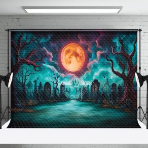 Aperturee Scary Moon Night Cemetery Cloud Halloween Backdrop - Aperturee