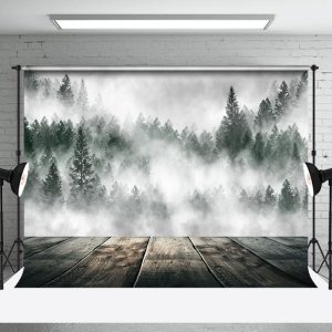 Aperturee Silent White Misty Forest Wood Nature Scene Backdrop