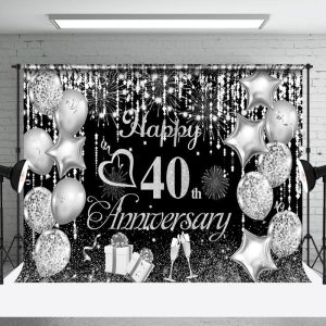 Aperturee Silver Balloon Champagne 40Th Anniversary Backdrop