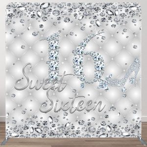 Aperturee Silver Diamonds Fabric Backdrop Cover for Birthday - Aperturee