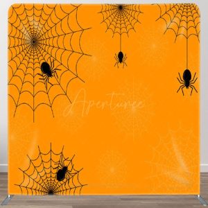 Aperturee Simple Hanging Black Spiders Orange Halloween Backdrop - Aperturee