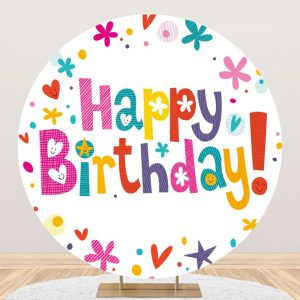 Aperturee Simple Line Happy Birthday Round Party Backdrop