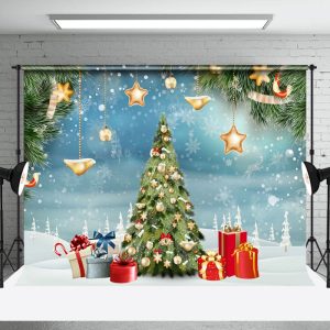 Aperturee Snowflake Pine Bokeh Christmas Tree Scene Backdrop - Aperturee