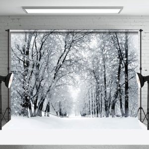Aperturee Snowy Field Forest Trunk Winter Photography Backdrop - Aperturee