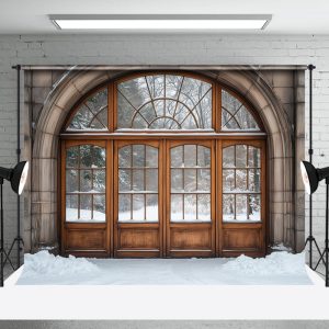Aperturee Snowy Field Forest Winter Window Scenery Backdrop - Aperturee