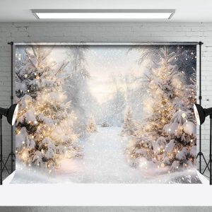 Aperturee Snowy Field Trees Light Winter Photography Backdrop - Aperturee