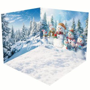 Aperturee Snowy Forest Cute Snowman Winter Room Set Backdrop - Aperturee