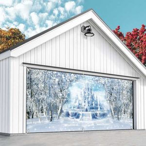 Aperturee Snowy Forest Ice Fairy Castle Garage Door Banner