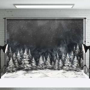 Aperturee Snowy White Pine Forest Mist Winter Photo Backdrop
