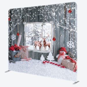 Aperturee Snowy Wooden Window Elk Merry Christmas Backdrop - Aperturee
