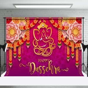 Aperturee Sparkle Yellow Lantern Ganesha Lotus Diwali Backdrop - Aperturee