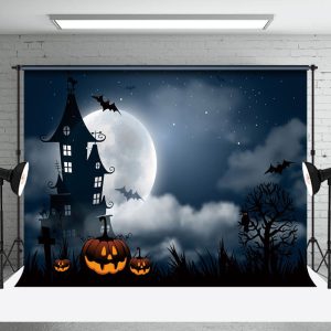 Aperturee Spooky Haunted House Full Moon Halloween Backdrop - Aperturee